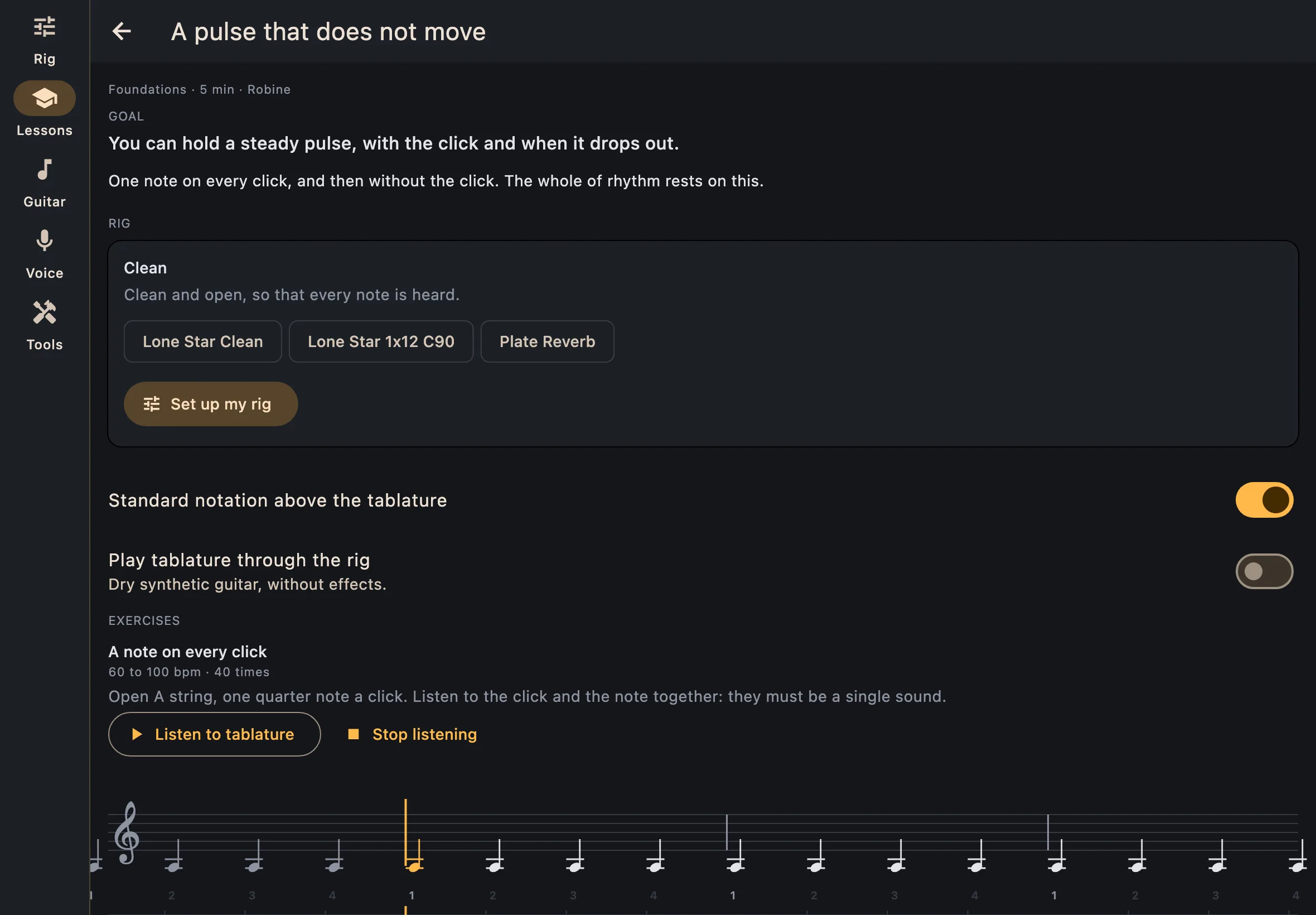 A workout with its tablature